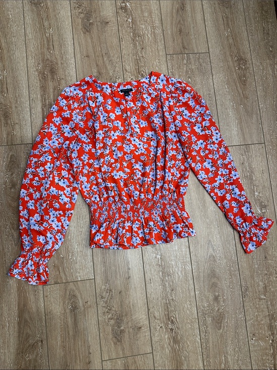 Ann Taylor Tops - Ann Taylor Smocked Red and Blue Floral Blouse Size S